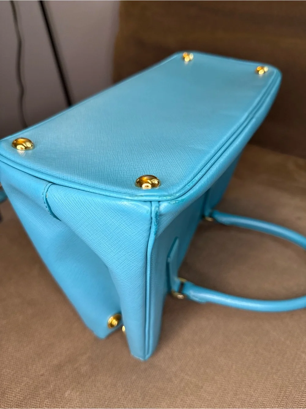 Prada Teal Blue Saffiano Leather Satchel with Gold Hardware - Picture 11 of 16